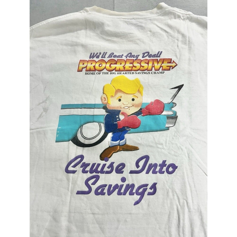 Vintage Progressive Insurance Car Shirt Size XL White